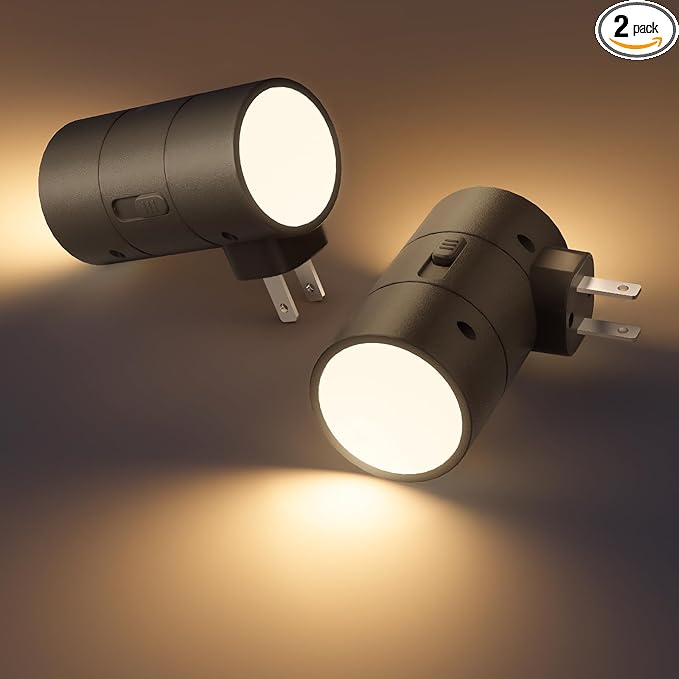 VOLISUN Night Lights Plug into Wall, Dimmable LED Nightlight with Dusk to Dawn Light Sensor, 0-100LM Adjustable Brightness, 3 Color Temperatures, Smaller Plug Black 2 Pack for Hallway,Bedroom,Bathroom