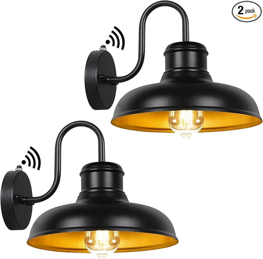 TOBUSA 2-Pack Dusk to Dawn Outdoor Wall Light Fixtures, Waterproof Farmhouse Outside Gooseneck Barn Lights, 11.5'' Black & Golden Exterior Wall Sconces for House, Porch, Garage