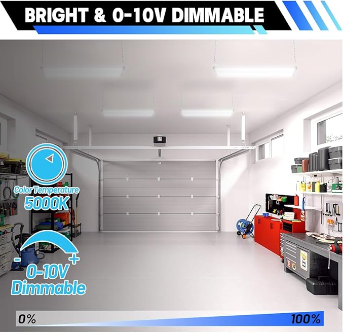 Allsmartlife LED Linear High Bay Light 4-Pack, 5000K Daylight 300W 40500LM 0-10V Dimmable Adjustable Tilt Hanging LED High Bay Shop Lighting Fixtures for Garage Warehouse Workshop, ETL
