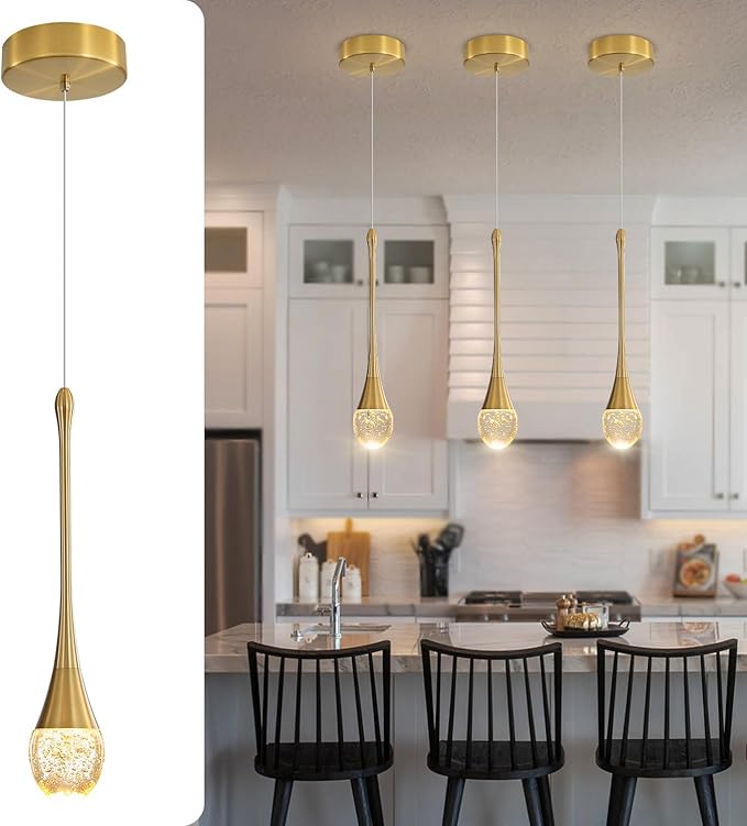 ykolupty Modern Pendant Lights for Kitchen lsland LED Dimmable Raindrop Chandelier Crystal Ceiling Pendant Lighting for Dining Room Hallway Bar Living Room (1 Pack)