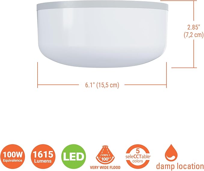 HALO Spin Light 6 inch Flush Mount LED Ceiling Light Fixture 1600 Lumens 15W Selectable CCT 2700K-5000K Easy Screw in Installation Replaces 100W Bulbs