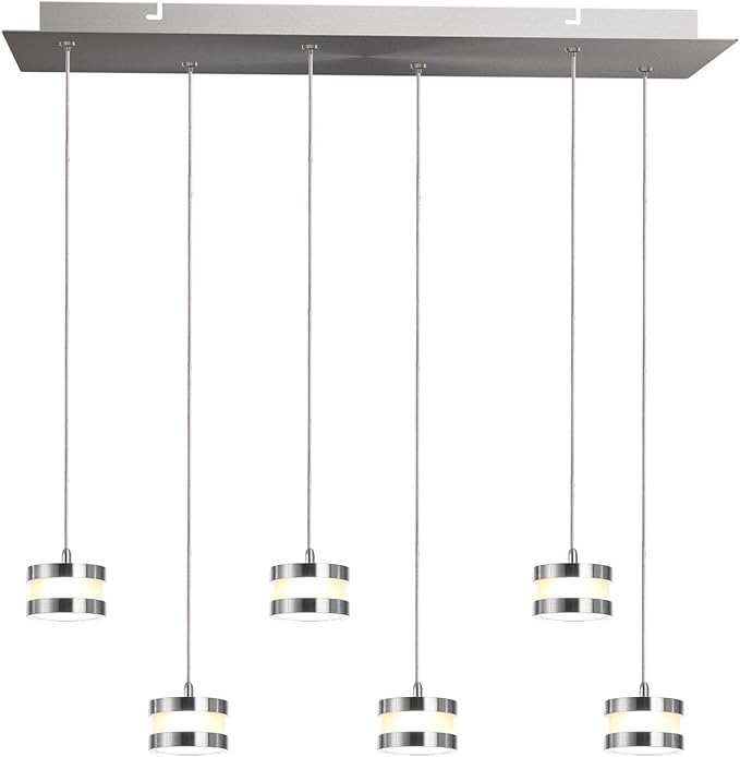 Mercury 6 Mini Pendant Lighting Nickel - LED Hanging Light Fixture for Kitchen Island, Bar, Foyer - Cluster Pendants - Dimmable, Adjustable Wire, Lamp Bulb Included