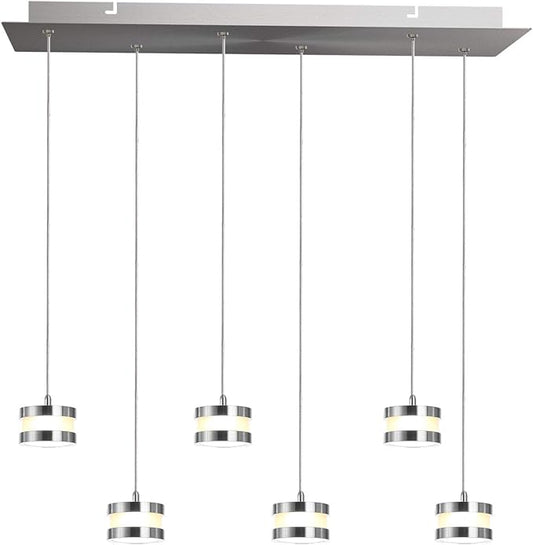 Mercury 6 Mini Pendant Lighting Nickel - LED Hanging Light Fixture for Kitchen Island, Bar, Foyer - Cluster Pendants - Dimmable, Adjustable Wire, Lamp Bulb Included