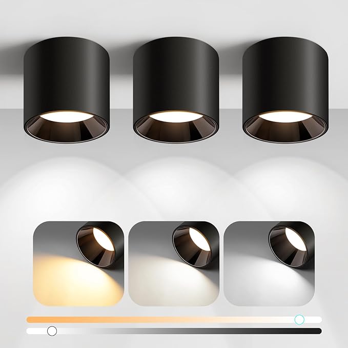 Modern LED Flush Mount Ceiling Light Fixtures for Hallway,Entryway, 20W 1800LM 3CCT 3000K-6000K Dimmable Close to Ceiling-Lighting, Cylinder Ceiling-Lamps for Dining Room Living Room, 3 Pack