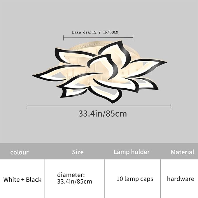Garwarm Modern LED Ceiling Lights,Dimmable Flush Mount Ceiling Lamp Fixture, Black Petals Flower Shape Ceiling Light Chandelier Lighting for Bedroom Living Dining Room (72W, Black)