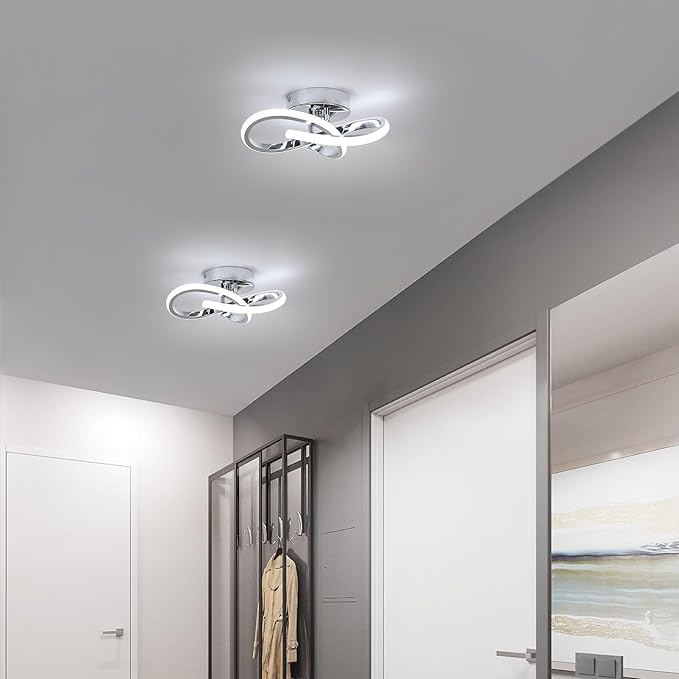 Modern LED Ceiling Light, 22W LED 6500K Cool White Spiral Design Hallway Ceiling Light Fixtures for Corridor Aisle Balcony Kitchen(Silver)