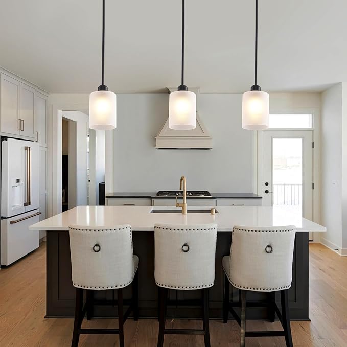 3 Pack Pendant Light Kitchen Island Pendant Lighting, Hanging Light with Frosted Glass Shade, Black Modern Indoor Hanging Lamp