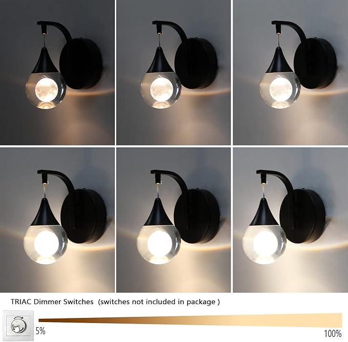 Sedelan Moon Crystal Wall Sconces, Modern LED Wall Lighting, 5W Dimmable Wall Light for Bedroom Bedside Bathroom Living Room Corridor, Matte Black
