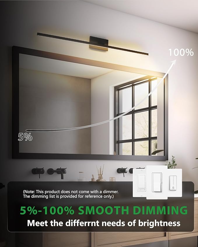 zouzai Second Generation Modern LED Bathroom Vanity Light Bar Black IP44 Over Mirror Bath Wall Fixture 5CCT Adjustable, Dual-Sided, 180° Adjustable Angle (40 inch)