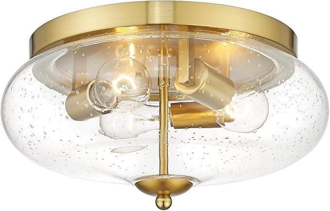Darkaway Large Ceiling Light Fixtures 3-Ight Flush Mount Indoor Outdoor Ceiling Light with Seeded Glass Shade for Hallway Kitchen Bedroom Porch Living Room Dining Room Gold Finish