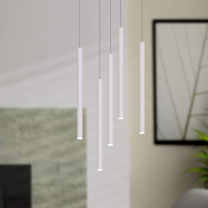 CANALIS 5 Mini Pendant Lighting White - LED Hanging Light Fixture for Kitchen Island, Bar, Foyer - Cluster Pendants - Dimmable, Adjustable Wire, Lamp Bulb Included