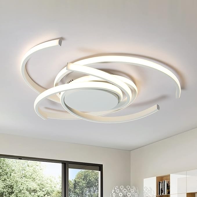 Modern Ceiling Light LED Semi Flush Mount Close to Ceiling Fixture Dimmable with Remote Control White for Living Dining Kids Room Bedroom Kitchen 21"
