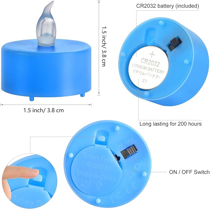 Flameless Tea Lights Candles, Battery Operated Led Electric Fake Candle, 50 Pack Realistic Flickering Votive Tealight Bulk, Long Lasting 200+ Hours,for Wedding Party Home Decorations (Blue)
