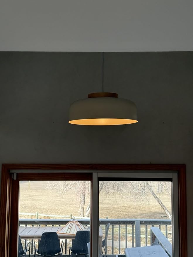 Modern Large Pendant Light, 17.7 inch,Cream Lampshade,Natural Wood,Simple Chandelier for Dining Room,Kitchen Table