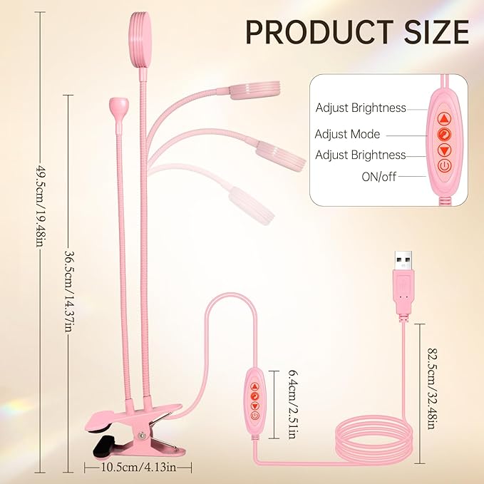 AORAEM LED Nail Lamp Double-Headed UV LED Light Quicky-Dry Duck Neck UV Lamp Dryer Curing Light with Portable Gooseneck and Clamp Flash Cure U V Light for Gel Nails Professional Home DIY Salon Pink