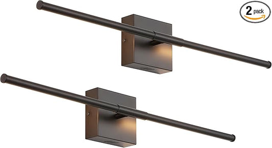 JONATHAN Y 28" Black Modern Dimmable Integrated LED Wall Sconce, Metal Vanity Light for Bathroom Mirror Bedroom Hallway, Sleek Hardwired Wall Lamp Fixture, 3000K (JYL7022C-SET2)