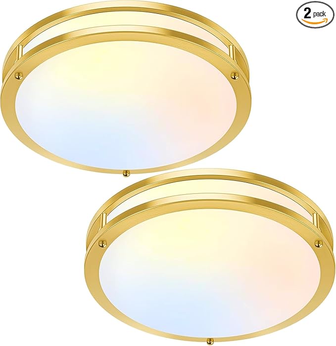 TOBUSA 16in 50W LED Flush Mount Ceiling Lights 5600lm Super Bright, Dimmable LED Light Fixtures 2700K-6500K 5CCT Adjusted, 2-Pack Modern Light Fixture Ceiling for Living Room Bedroom Kitchen, Gold