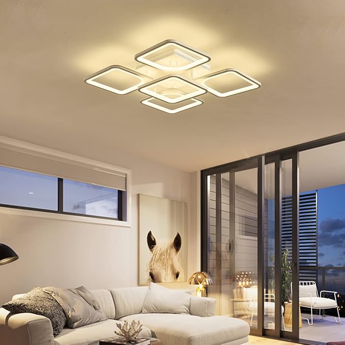Jaycomey Modern Dimmable LED Ceiling Light, 23.6" Flush Mount Ceiling Lights Fixture with Remote Control, Acrylic 5-Square Ceiling Lamp for Living Room Dining Room Kitchen Bedroom, 70W, 3000K-6000K