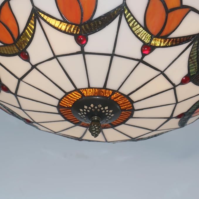 16 Inch Tiffany Style Stained Glass Ceiling Light Flush Mount Ceiling Light Vintage Chandeliers Pendent Light Fixtures (16 Inch Orange)