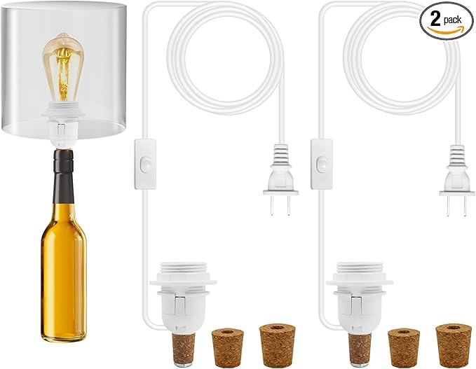 2 Piece Bottle lamp Kit,Bottle Lamp Holder Adapters with 3 Sizes of Corks for Bottles Lights or Any Other Glass Wine Bottles, DIY Wine Bottle Light Kit
