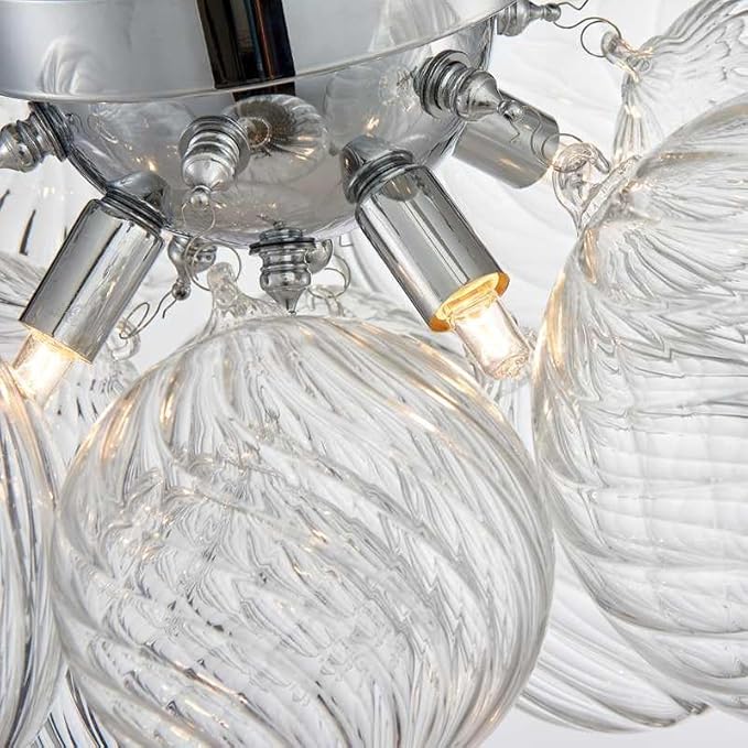 AGV LIGHTING Modern Bubble Glass Flush Mount Ceiling Light Fixture, Chrome 4-Light Ceiling Chandelier with Clear Textured Glass Globe Shades, 18” Living Room Bedroom Dining Room Lighting