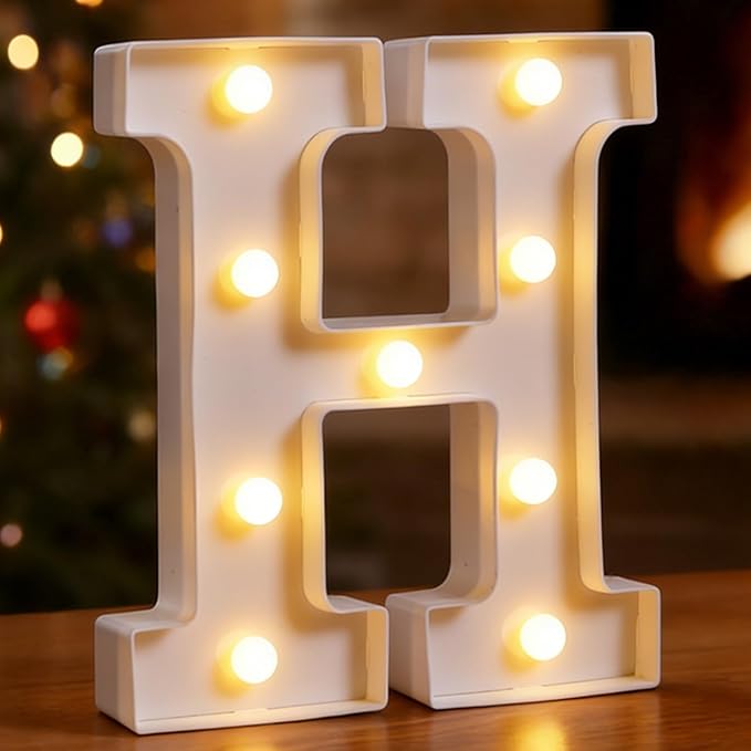 DyingSwan Small Led Marquee Letters, Light Up Letters, 8.58 Inch Led Letter Lights, Battery Powered Lighted Sign for Table, Party, Birthday, Christmas Decor (Letter H)
