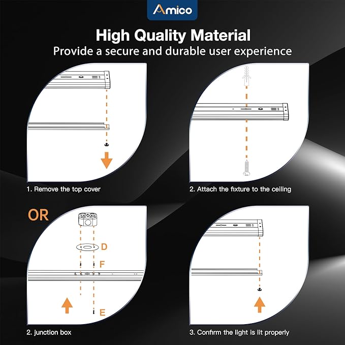 Amico 1 Pack 4FT LED Wraparound Light with 5CCT Selectable, 3500K/4000K/5000K/6000K/6500K, 30/40/50W, 6500LM Super Bright Flush Mount 4 Foot Office Ceiling Light for Kitchen Garage