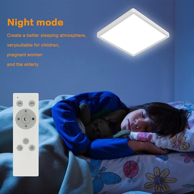 12 inch Dimmable LED Flush Mount Ceiling Light with Remote, 24W Full CCT Brightness Adjustable Square LED Ceiling Light, Slim Flat Panel Lighting Fixture for Bedroom, Living Room, Bathroom
