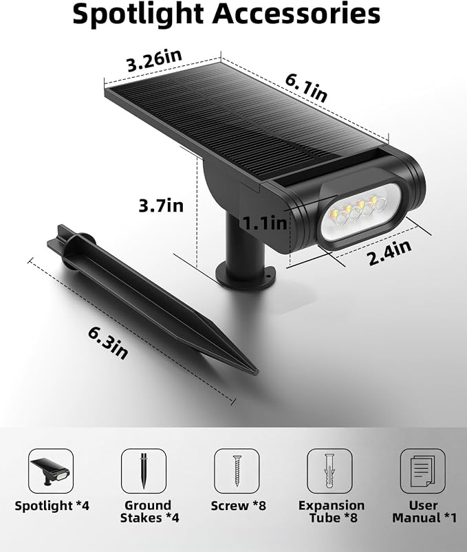 EZVALO Solar Spot Lights Outdoor IP67 Waterproof, Adjustable Solar Landscape Lights, 3 Lighting Modes Solar Spotlights for Outside Yard Garden Plant Trees Pathway Flag (Warm White-4Pack)