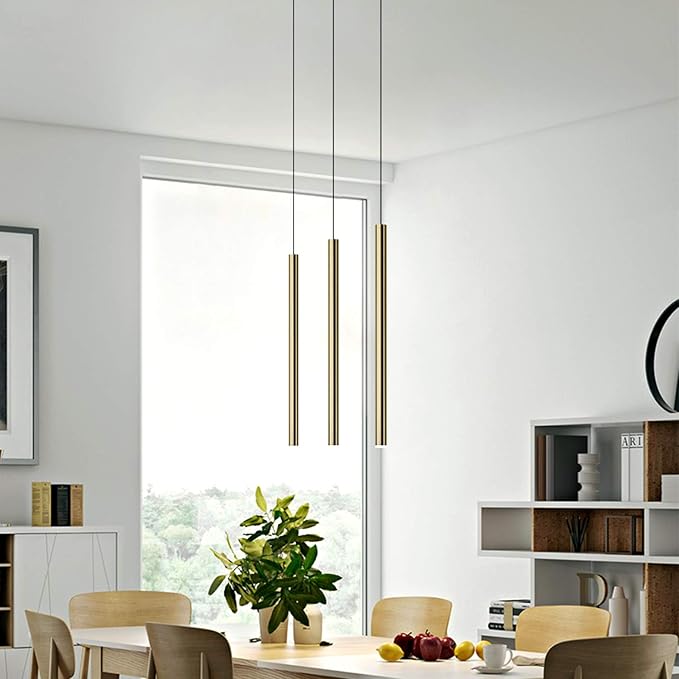 CANALIS 3 Mini Pendant Lighting Brass - LED Hanging Light Fixture for Kitchen Island, Bar, Foyer - Cluster Pendants - Dimmable, Adjustable Wire, Lamp Bulb Included