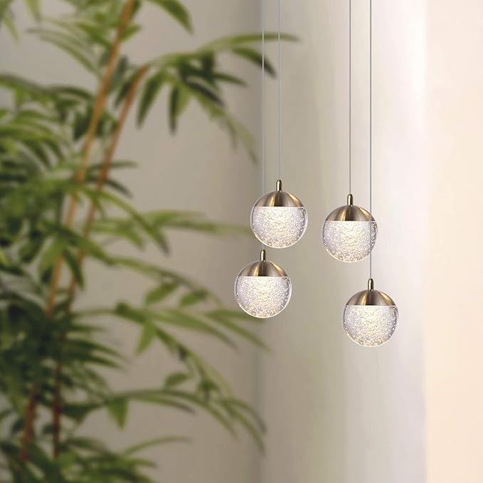 contec development Galaxy 4 Mini Pendant Crystall Ball Lighting Brass - LED Hanging Light Fixture: Kitchen Island, Bar, Foyer - Cluster Pendants - Dimmable, Adjustable Wire, Lamp Bulb Included