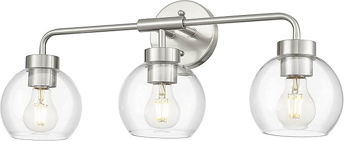zeyu 23 Inch Bathroom Wall Light Fixtures, 3-Light Vanity Lighting Fixture, Brushed Nickel Finish with Clear Glass Globe Shade, ZS62BG-3W BN