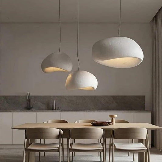 JAYMP 70cm Wabi Sabi Pendant Light for Living Room Hallway Restaurant Modern Hanging Lamp E26 Base Japanese Style Bird Nest Shape Lighting Fixture, 1 Pack (Matte White,B Shape, 70cm/27.6in)