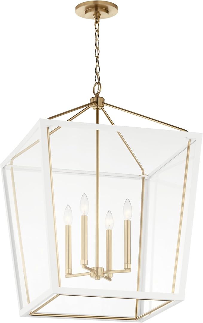 Kichler Delvin 4-Light Foyer Pendant, Updated Traditional Light with Clear Glass in Champagne Bronze and White, for 2-Story or Vaulted Foyer, Dining Room, Living Room, or Kitchen, 52620CPZWH