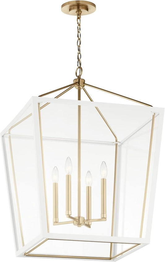 Kichler Delvin 4-Light Foyer Pendant, Updated Traditional Light with Clear Glass in Champagne Bronze and White, for 2-Story or Vaulted Foyer, Dining Room, Living Room, or Kitchen, 52620CPZWH