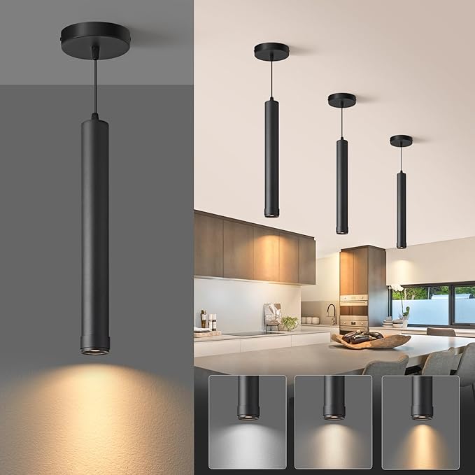 OKELI Black LED Mini Pendant Light, Dimmable Hanging Pendant with Adjustable Beam Angle, 3CCT 2700K–6000K Modern Pendant Light for Kitchen Island, Bar Counter or Bedroom, 7W 14.96", 1 Pack
