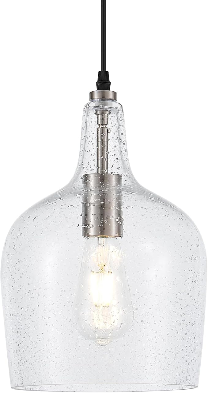 9” Brushed Nickel Seeded Glass Pendant Light Modern 1 Light Single Dome Pendent Lighting Fixtures for Kitchen Island Dining Room Hallway, UL Listed