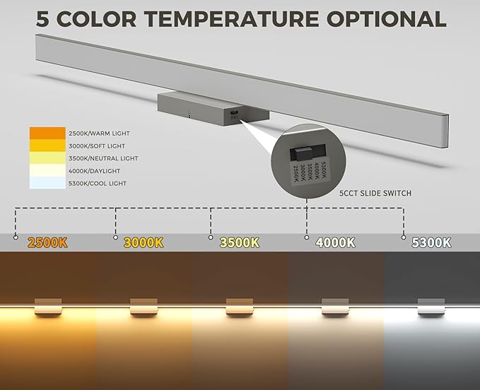 JUSHENG Brushed Nickel Modern LED Vanity Lights for Bathroom Light Fixtures, 47.24 Inch 42W 5CCT Dimmable Vanity Light Bar Bathroom Lighting