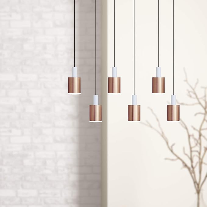 Virgo 6 Mini Pendant Lighting White-Copper - LED Hanging Light Fixture for Kitchen Island, Bar, Foyer - Cluster Pendants - Dimmable, Adjustable Wire, Lamp Bulb Included