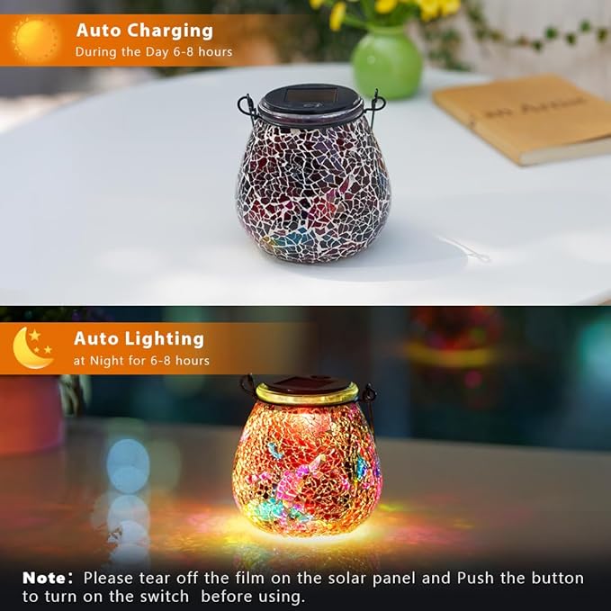 Stargarden 4 Pack Mosaic Solar Lantern ,Outdoor Hanging Waterproof Mosaic Light Solar Table Lamp for Garden ,Patio,Yard Decor (Red)