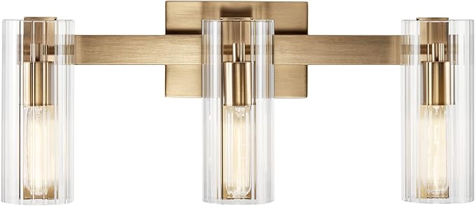 Kichler Jemsa 3-Light Bathroom Vanity Light Fixture with Clear Fluted Glass in Champagne Bronze for Modern Bathroom or Powder Room Wall Lighting (9.75 x 22.75 in), 55168CPZ