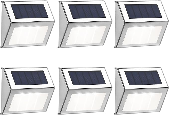 Lightess Outdoor Waterproof Solar Step Deck Lights Warm White 6 Pack | Solar Powered LED Stair Light, Waterproof Stainless Steel Shell, Outdoor Mount Fit Steps Patio Garden Yard Path Decoration