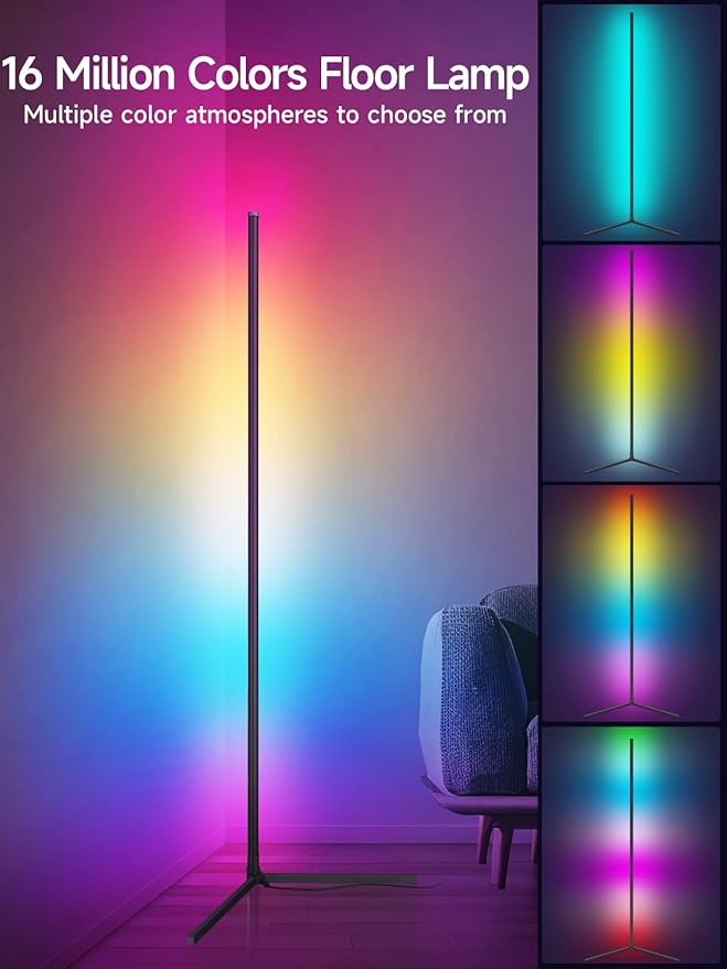 Tyute Corner Floor Lamp, RGB LED Corner Lamp with Music Sync, Smart App and Remote Control Color Changing Ambience Light, LED Lamp with 16 Million Colors for Bedroom, Living Room Gaming Room
