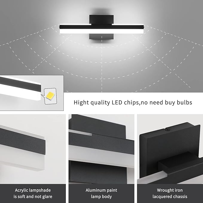 Joossnwell Bathroom Vanity Light Fixtures 15.74 Inch Long Modern LED Vanity Lights Indoor Sconces Wall Lighting for Bathroom Above Mirror Cool White 14W 5500K Matte Black