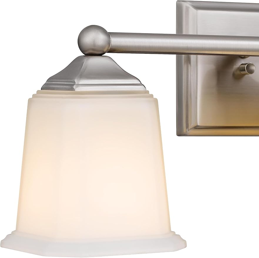 Tawson Nox Vintage 3-Light Vanity Light Modern Wall Sconce Lighting Brushed Nickel with White Glass Shade for Bathroom, Hallway, Entryway, Kitchen, Mirror, Laundry Room