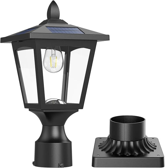 Solar Post Lights, 6000K Dusk to Dawn Solar Lamp Post Light with Pier Mount Base, Solar Post Lights Outdoor Waterproof for Garden Yard Landscape Pole Pillar, Outside Decorative Lamp(Cool White)