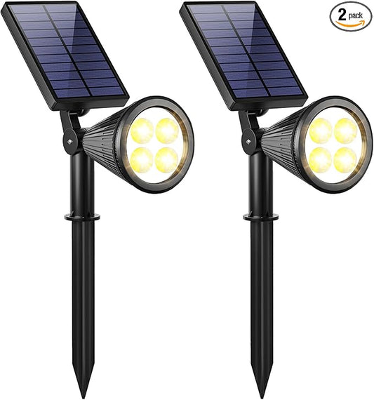 URPOWER Solar Lights Outdoor, 2-in-1 Solar Spot Lights Waterproof with 2 Lighting Modes, Adjustable Solar Powered Spotlights Auto On/Off Landscape Lights for Yard Garden Pathway, 2 Pack (Warm White)