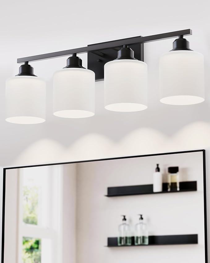 Sailstar Vanity Light Fixtures, Matte Black, Over Mirror, Modern Bathroom Light, Anti-Rust Nickel Finished, 4-Light, E26 Standard Sockets, Easy Installation, 24 Months Replacement