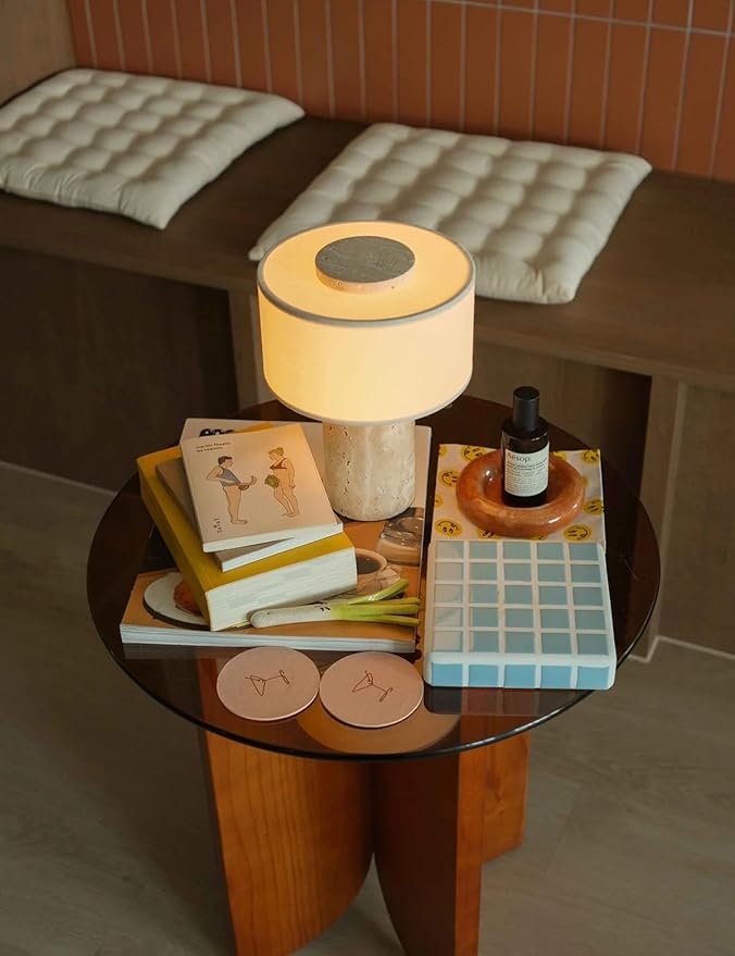 BSOD Travertine Lamp, Rechargeable 10 Inch Stone Table Lamp Marble Wabi Sabi Light Fixture Cordless Touch Dimmable LED Decor for Console, Side, Entryway, Foyer, Counter(Rechargeable Travertine Lamp)