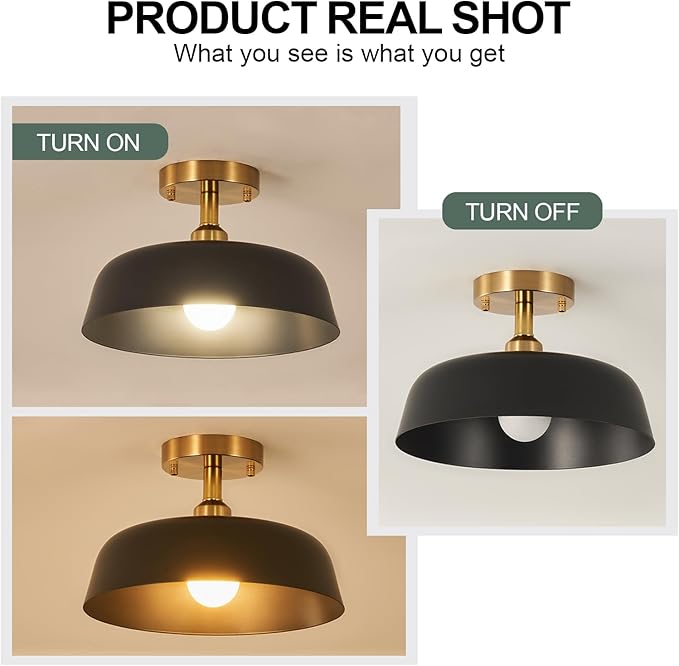 Modern Semi Flush Mount Ceiling Light, 2-Packs Matte Black and Gold Hallway Ceiling Light Fixtures,Mid Century Ceiling Lamp for Kitchen Hallway Entryway Bedroom Laundry Room(2 Packs)